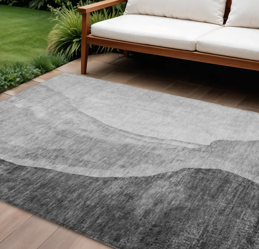 Gray Charcoal And Silver Abstract Washable Indoor Outdoor Area Rug Photo 1