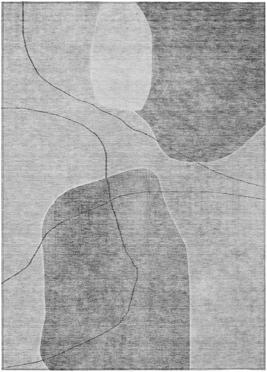 Gray Charcoal And Silver Abstract Washable Indoor Outdoor Area Rug Photo 2