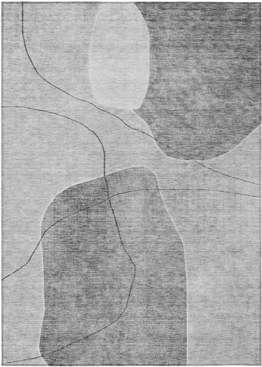 Gray Charcoal And Silver Abstract Washable Indoor Outdoor Area Rug Photo 2