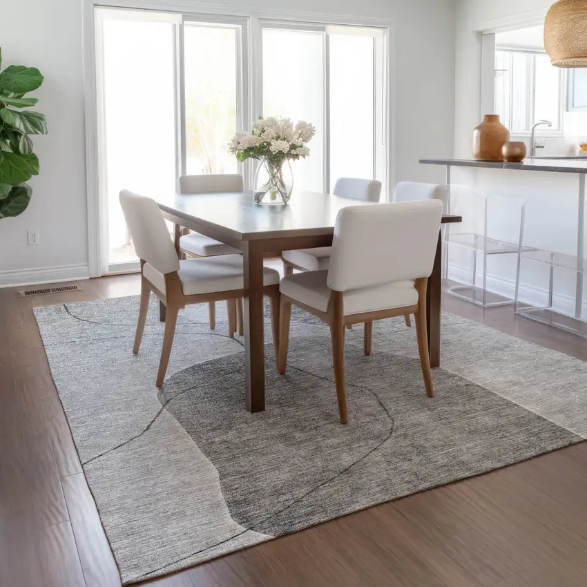 Gray Charcoal And Silver Abstract Washable Indoor Outdoor Area Rug Photo 9