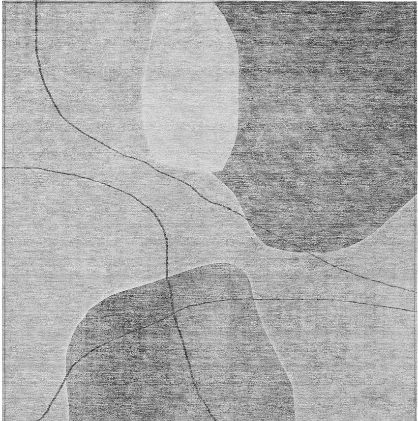 Gray Charcoal And Silver Abstract Washable Indoor Outdoor Area Rug Photo 7