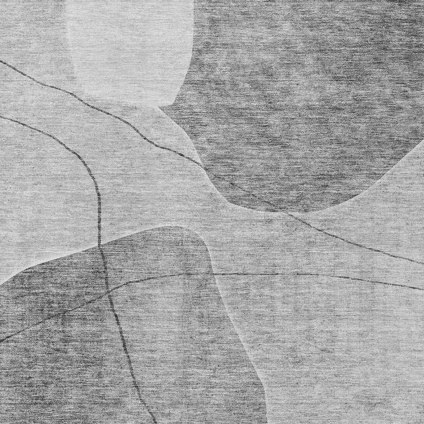 Gray Charcoal And Silver Abstract Washable Indoor Outdoor Area Rug Photo 6