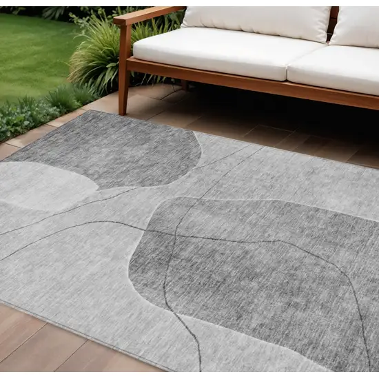 Gray Charcoal And Silver Abstract Washable Indoor Outdoor Area Rug Photo 1