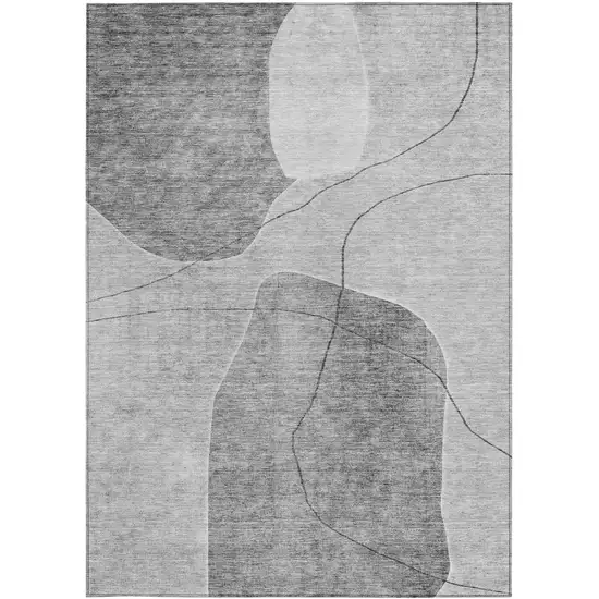 Gray Charcoal And Silver Abstract Washable Indoor Outdoor Area Rug Photo 5