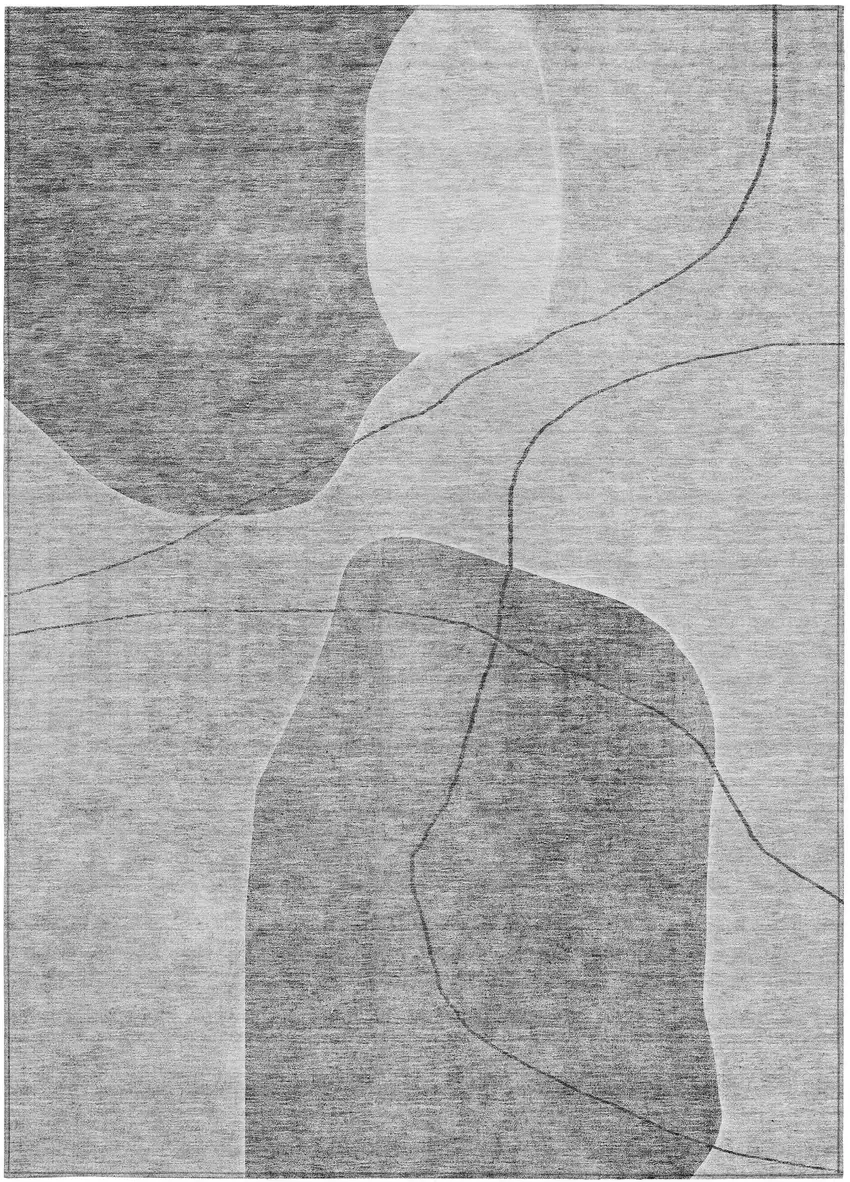 Gray Charcoal And Silver Abstract Washable Indoor Outdoor Area Rug Photo 5
