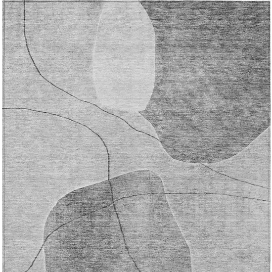 Gray Charcoal And Silver Abstract Washable Indoor Outdoor Area Rug Photo 4