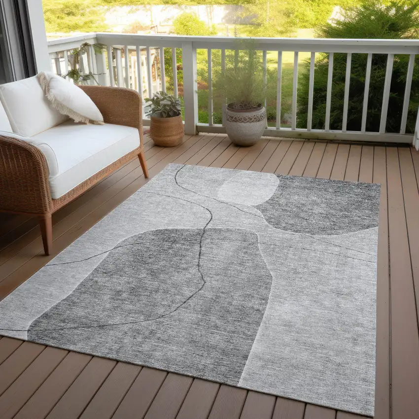 Gray Charcoal And Silver Abstract Washable Indoor Outdoor Area Rug Photo 9