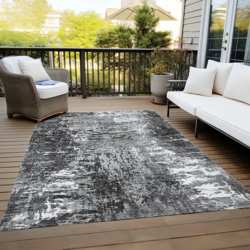 Gray Charcoal And Silver Abstract Washable Indoor Outdoor Area Rug Photo 9