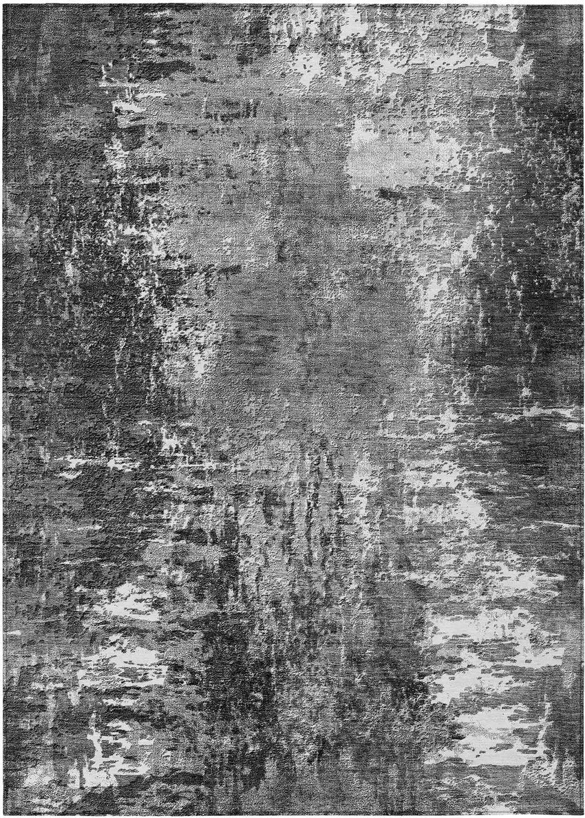 Gray Charcoal And Silver Abstract Washable Indoor Outdoor Area Rug Photo 1