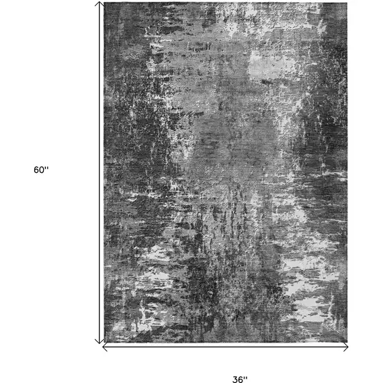 Gray Charcoal And Silver Abstract Washable Indoor Outdoor Area Rug Photo 3
