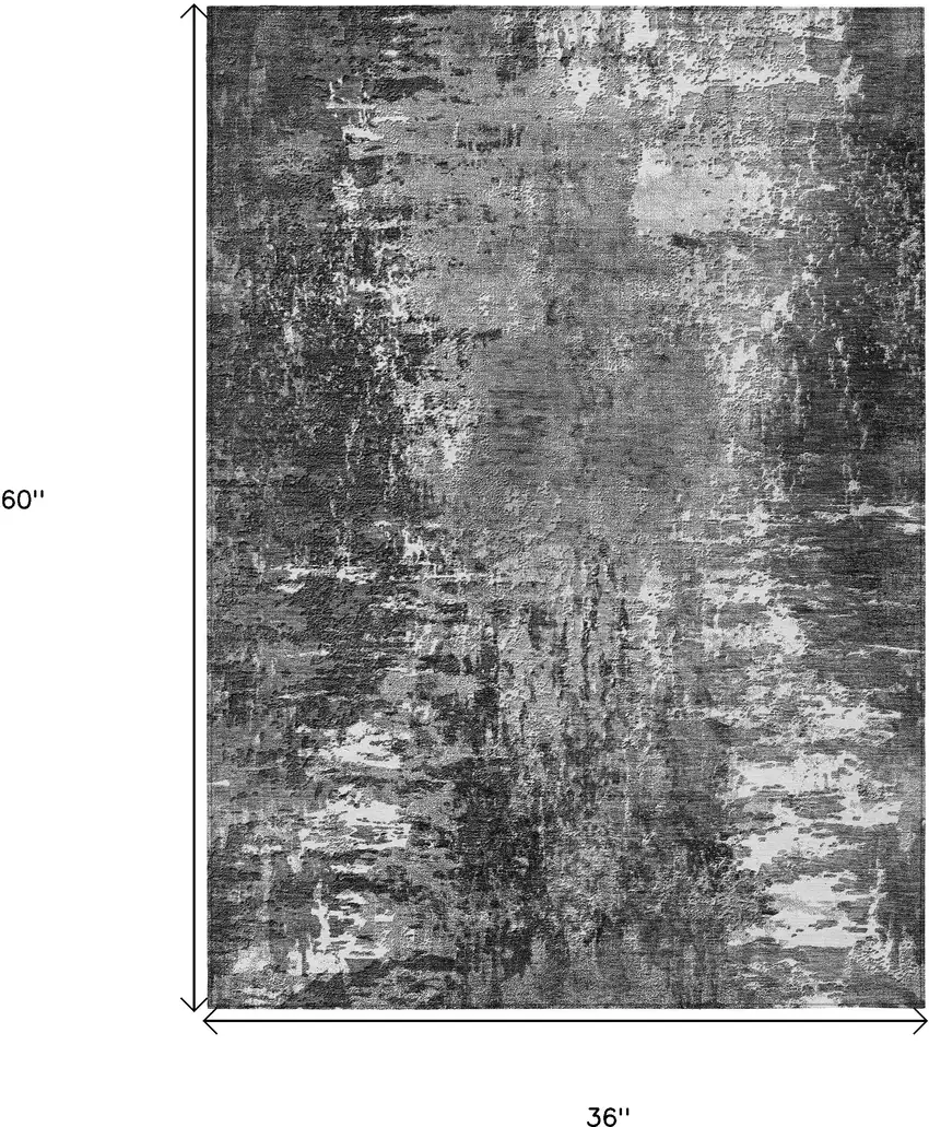 Gray Charcoal And Silver Abstract Washable Indoor Outdoor Area Rug Photo 3