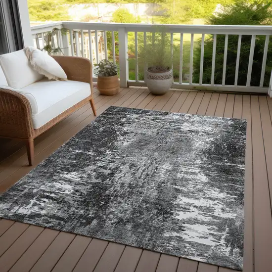 Gray Charcoal And Silver Abstract Washable Indoor Outdoor Area Rug Photo 6