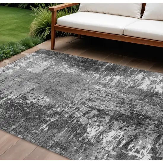 Gray Charcoal And Silver Abstract Washable Indoor Outdoor Area Rug Photo 1