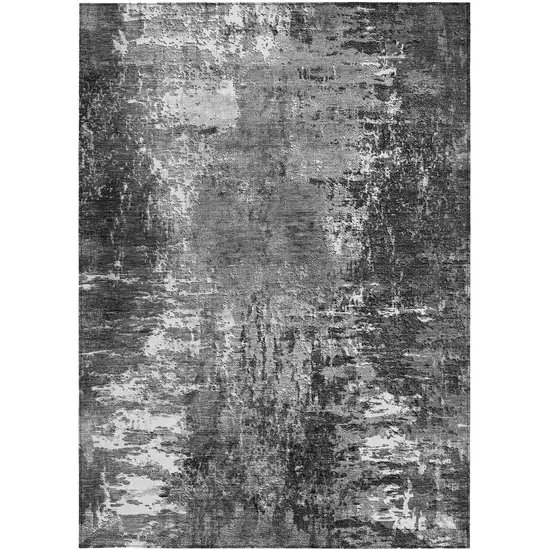 Gray Charcoal And Silver Abstract Washable Indoor Outdoor Area Rug Photo 5