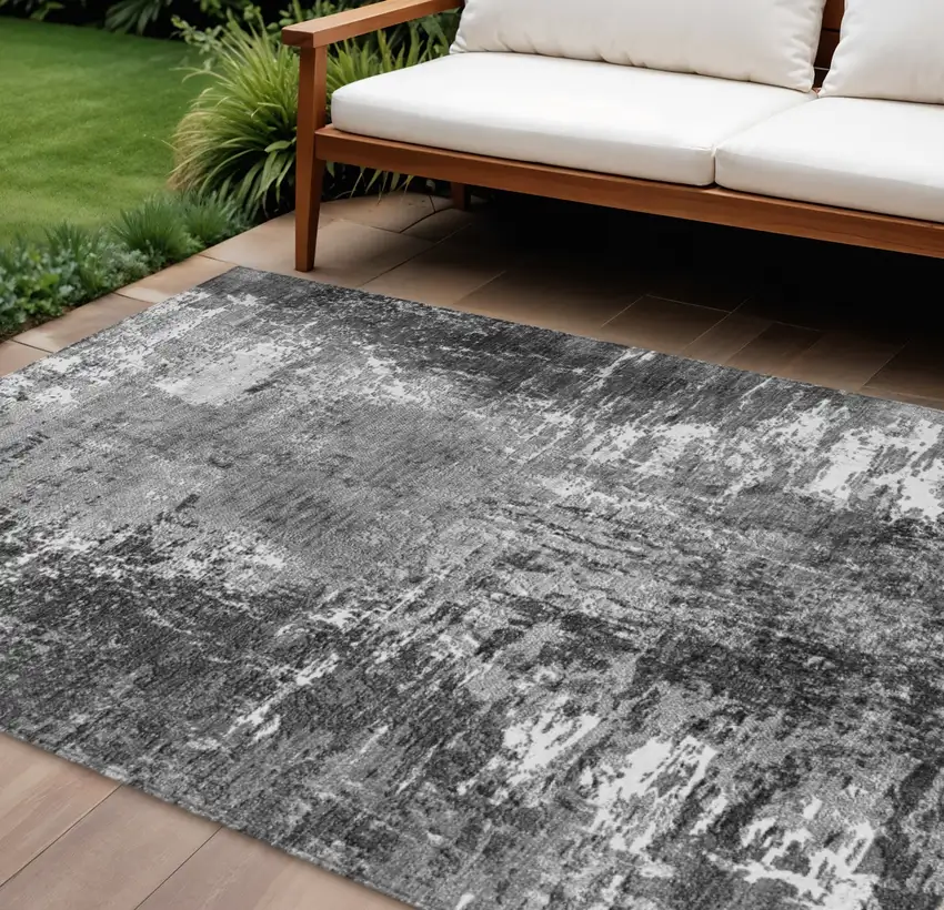 Gray Charcoal And Silver Abstract Washable Indoor Outdoor Area Rug Photo 1