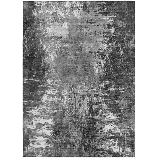 Gray Charcoal And Silver Abstract Washable Indoor Outdoor Area Rug Photo 5