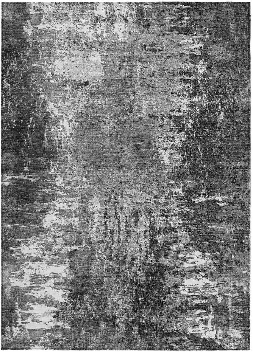 Gray Charcoal And Silver Abstract Washable Indoor Outdoor Area Rug Photo 5