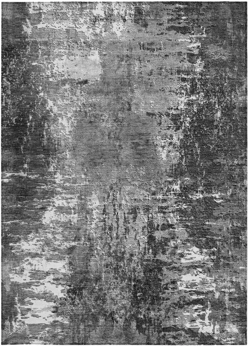 Gray Charcoal And Silver Abstract Washable Indoor Outdoor Area Rug Photo 5