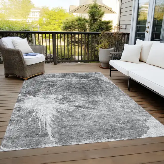 Gray Charcoal And Silver Abstract Washable Indoor Outdoor Area Rug Photo 9
