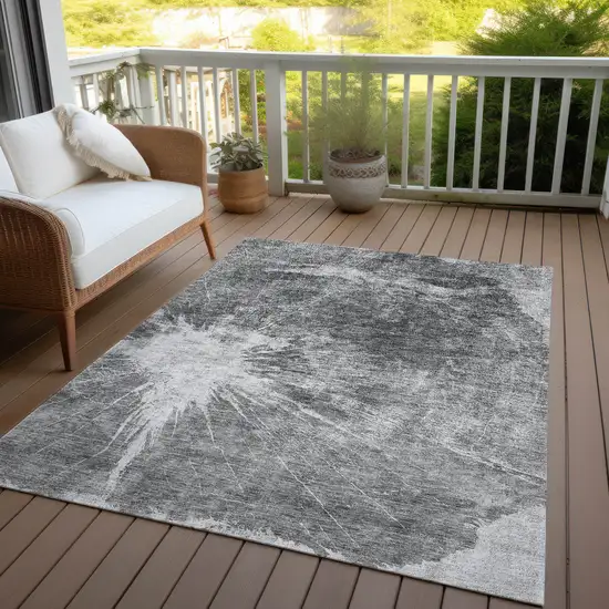 Gray Charcoal And Silver Abstract Washable Indoor Outdoor Area Rug Photo 6