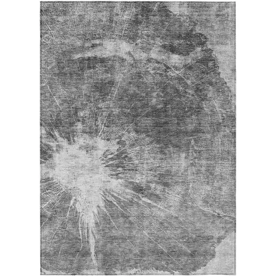 Gray Charcoal And Silver Abstract Washable Indoor Outdoor Area Rug Photo 1