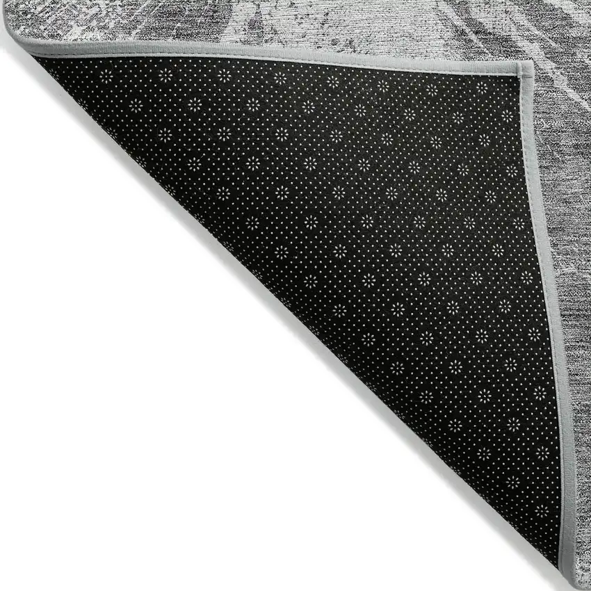 Gray Charcoal And Silver Abstract Washable Indoor Outdoor Area Rug Photo 2