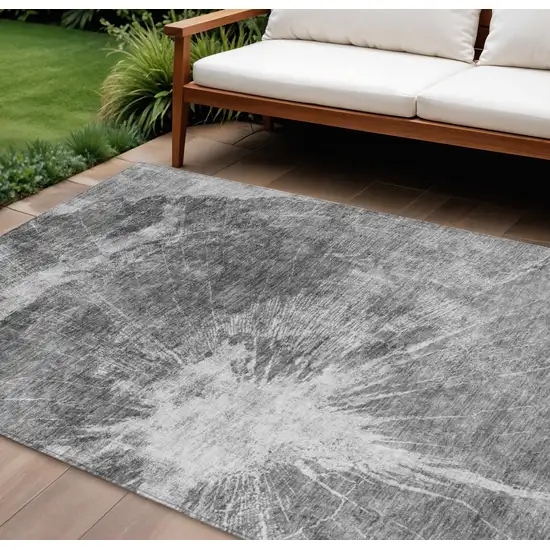 Gray Charcoal And Silver Abstract Washable Indoor Outdoor Area Rug Photo 1