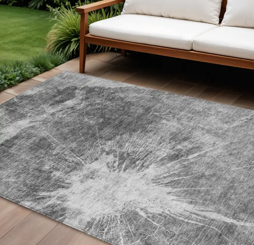 Gray Charcoal And Silver Abstract Washable Indoor Outdoor Area Rug Photo 1