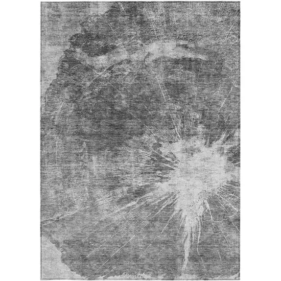 Gray Charcoal And Silver Abstract Washable Indoor Outdoor Area Rug Photo 5