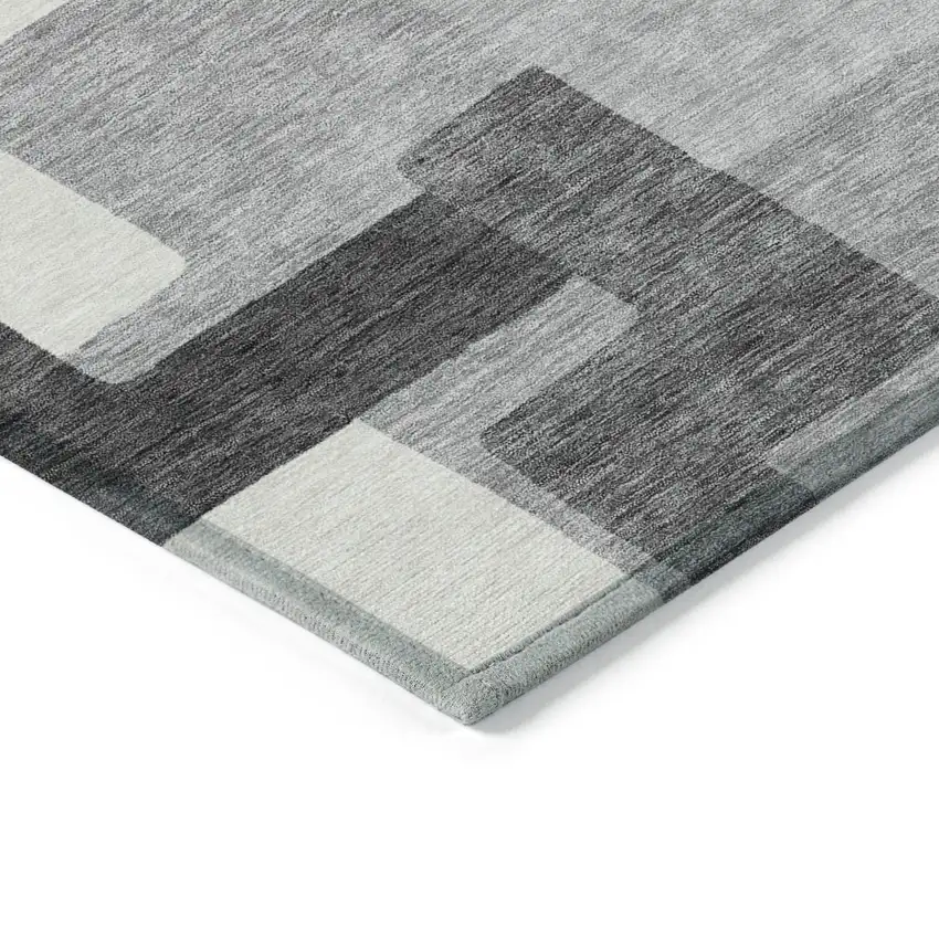 Gray Charcoal And Silver Abstract Washable Indoor Outdoor Area Rug Photo 2
