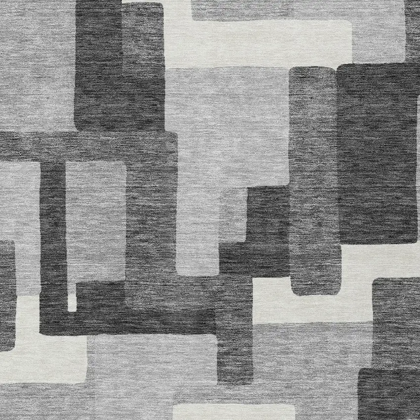 Gray Charcoal And Silver Abstract Washable Indoor Outdoor Area Rug Photo 4