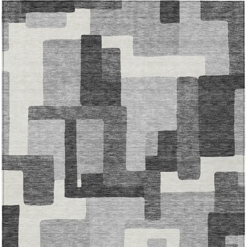Gray Charcoal And Silver Abstract Washable Indoor Outdoor Area Rug Photo 4