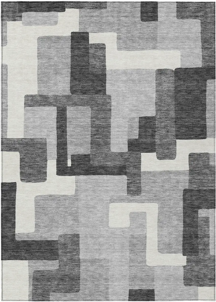 Gray Charcoal And Silver Abstract Washable Indoor Outdoor Area Rug Photo 1