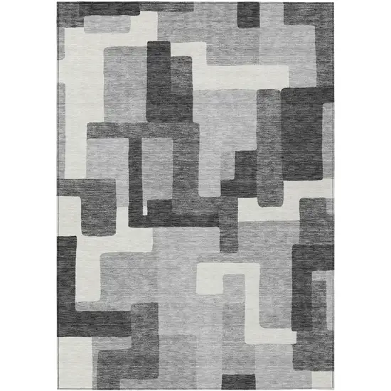Gray Charcoal And Silver Abstract Washable Indoor Outdoor Area Rug Photo 1