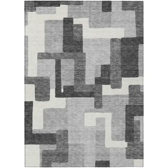 Gray Charcoal And Silver Abstract Washable Indoor Outdoor Area Rug Photo 1