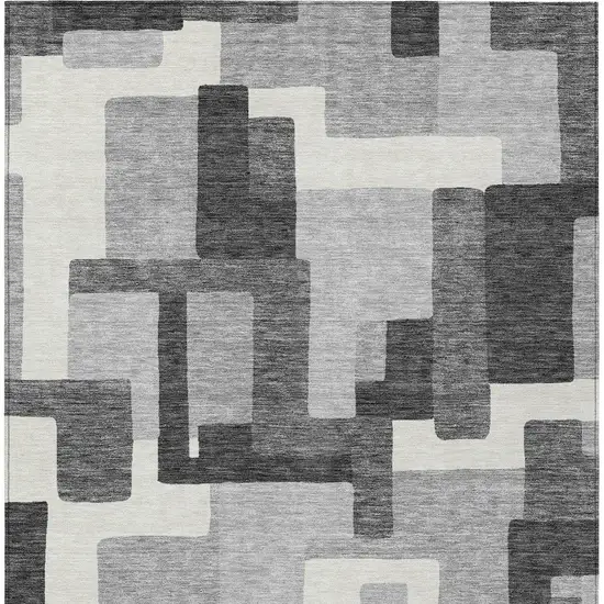 Gray Charcoal And Silver Abstract Washable Indoor Outdoor Area Rug Photo 5