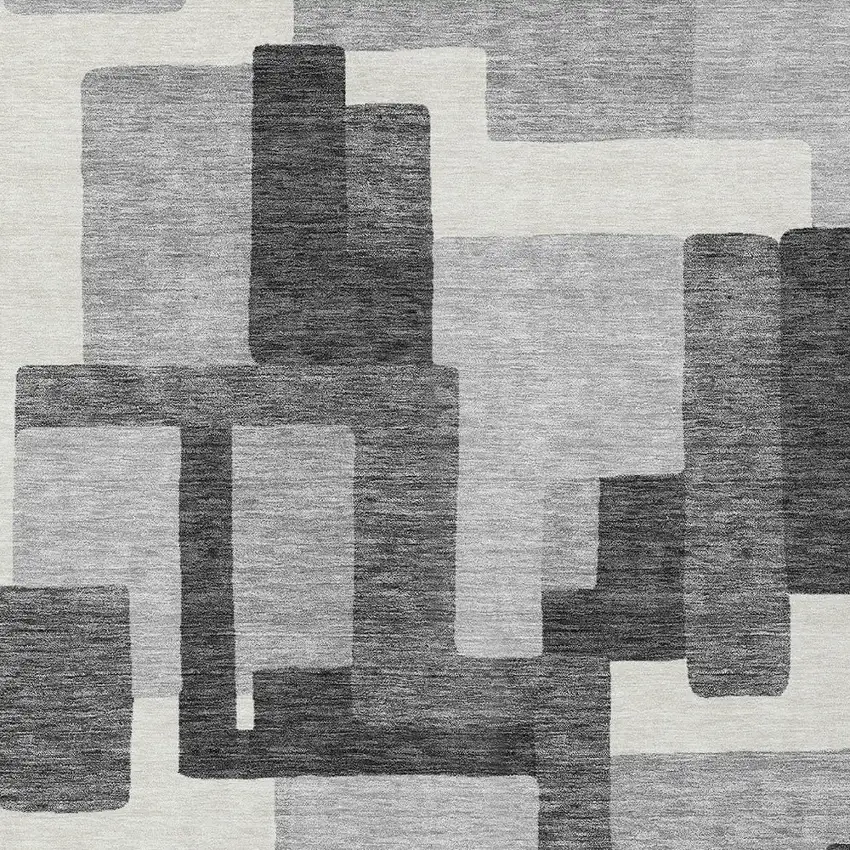 Gray Charcoal And Silver Abstract Washable Indoor Outdoor Area Rug Photo 4