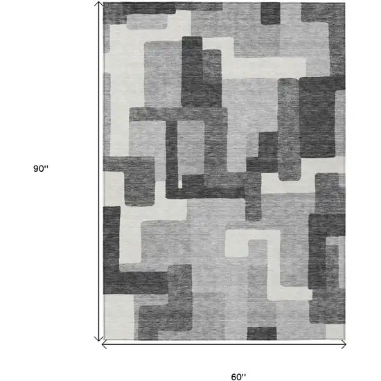 Gray Charcoal And Silver Abstract Washable Indoor Outdoor Area Rug Photo 3