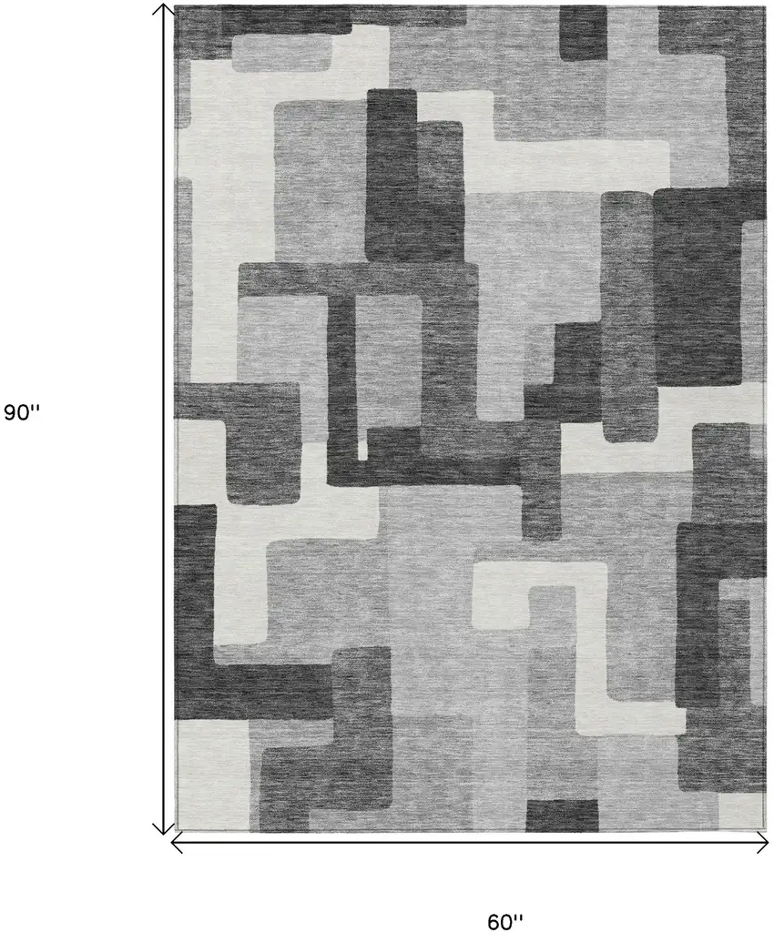 Gray Charcoal And Silver Abstract Washable Indoor Outdoor Area Rug Photo 3