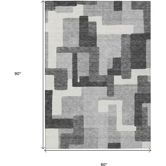 Gray Charcoal And Silver Abstract Washable Indoor Outdoor Area Rug Photo 3