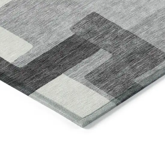 Gray Charcoal And Silver Abstract Washable Indoor Outdoor Area Rug Photo 3