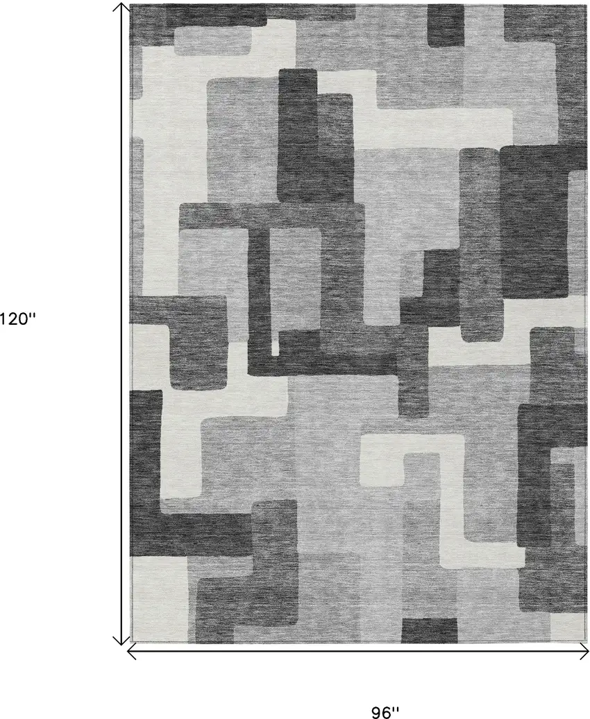 Gray Charcoal And Silver Abstract Washable Indoor Outdoor Area Rug Photo 3