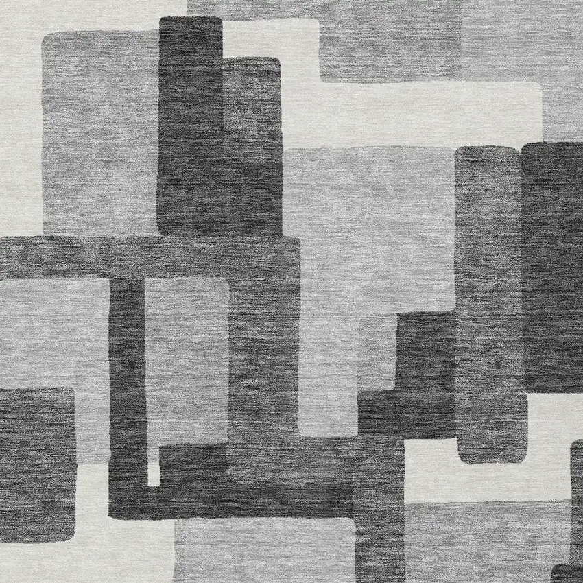 Gray Charcoal And Silver Abstract Washable Indoor Outdoor Area Rug Photo 5