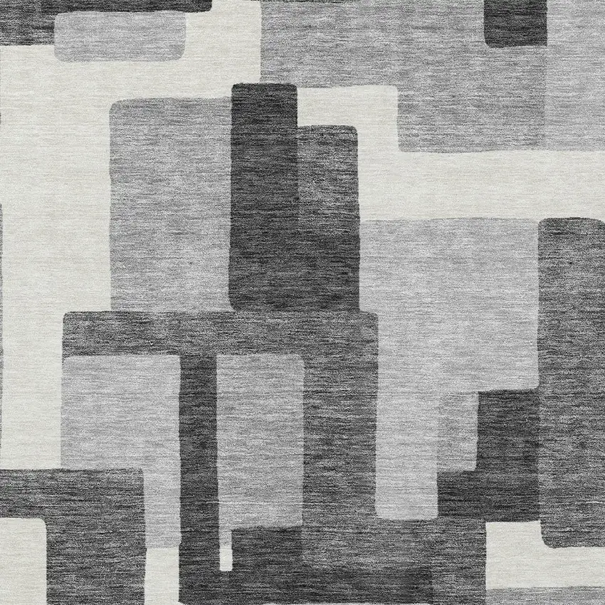 Gray Charcoal And Silver Abstract Washable Indoor Outdoor Area Rug Photo 4
