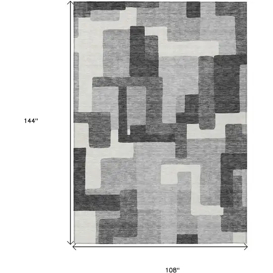 Gray Charcoal And Silver Abstract Washable Indoor Outdoor Area Rug Photo 3