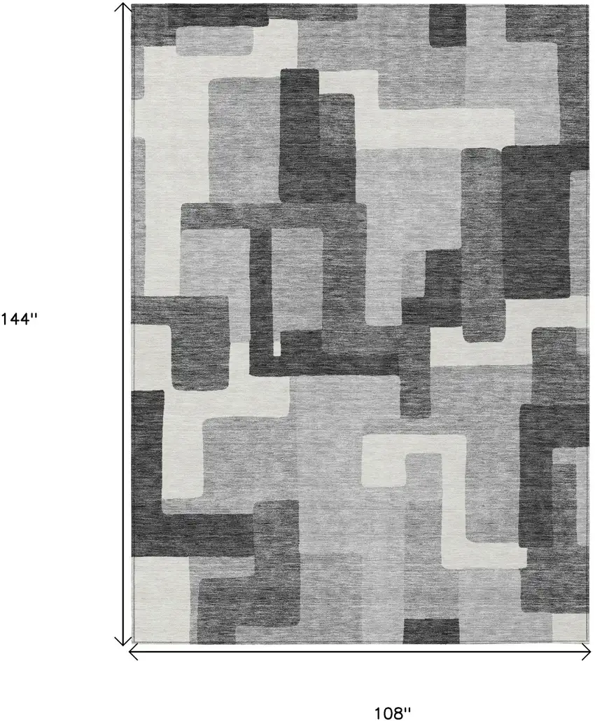 Gray Charcoal And Silver Abstract Washable Indoor Outdoor Area Rug Photo 3