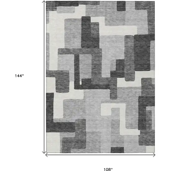 Gray Charcoal And Silver Abstract Washable Indoor Outdoor Area Rug Photo 3
