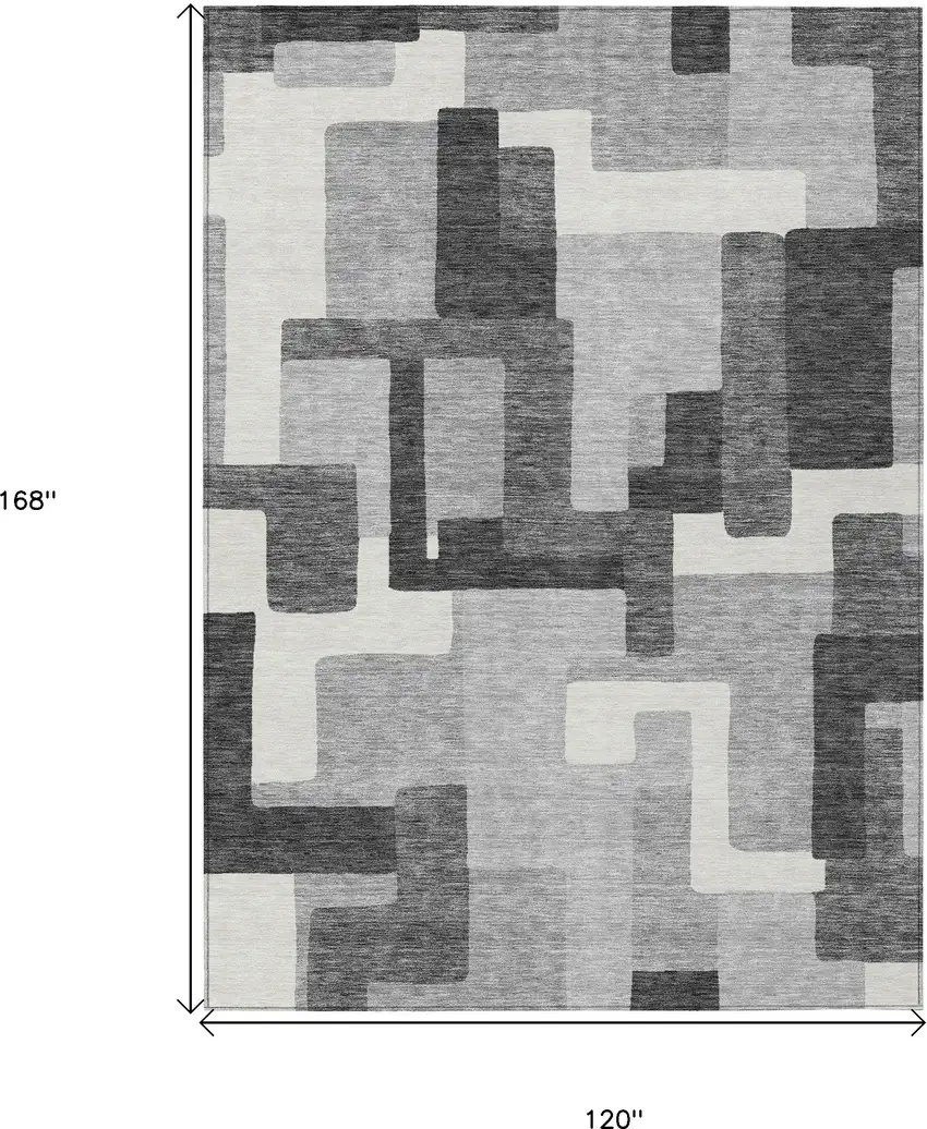 Gray Charcoal And Silver Abstract Washable Indoor Outdoor Area Rug Photo 9