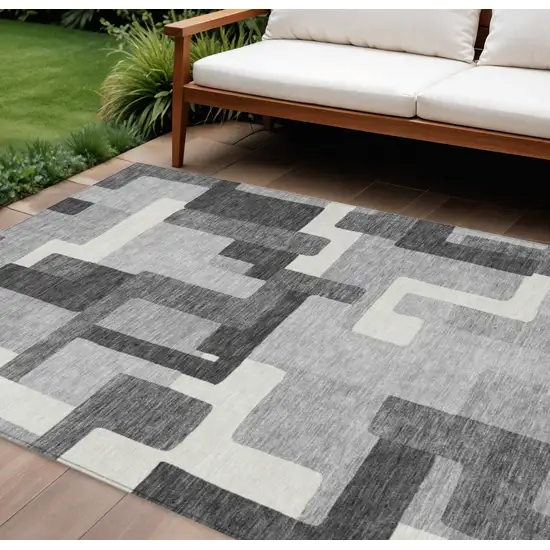 Gray Charcoal And Silver Abstract Washable Indoor Outdoor Area Rug Photo 1
