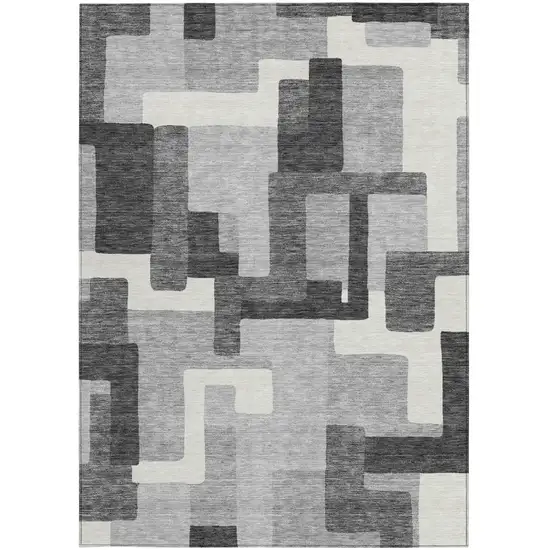 Gray Charcoal And Silver Abstract Washable Indoor Outdoor Area Rug Photo 4